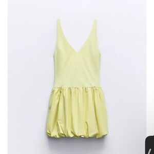 Zara Chartreuse V-Neck Bubble Dress